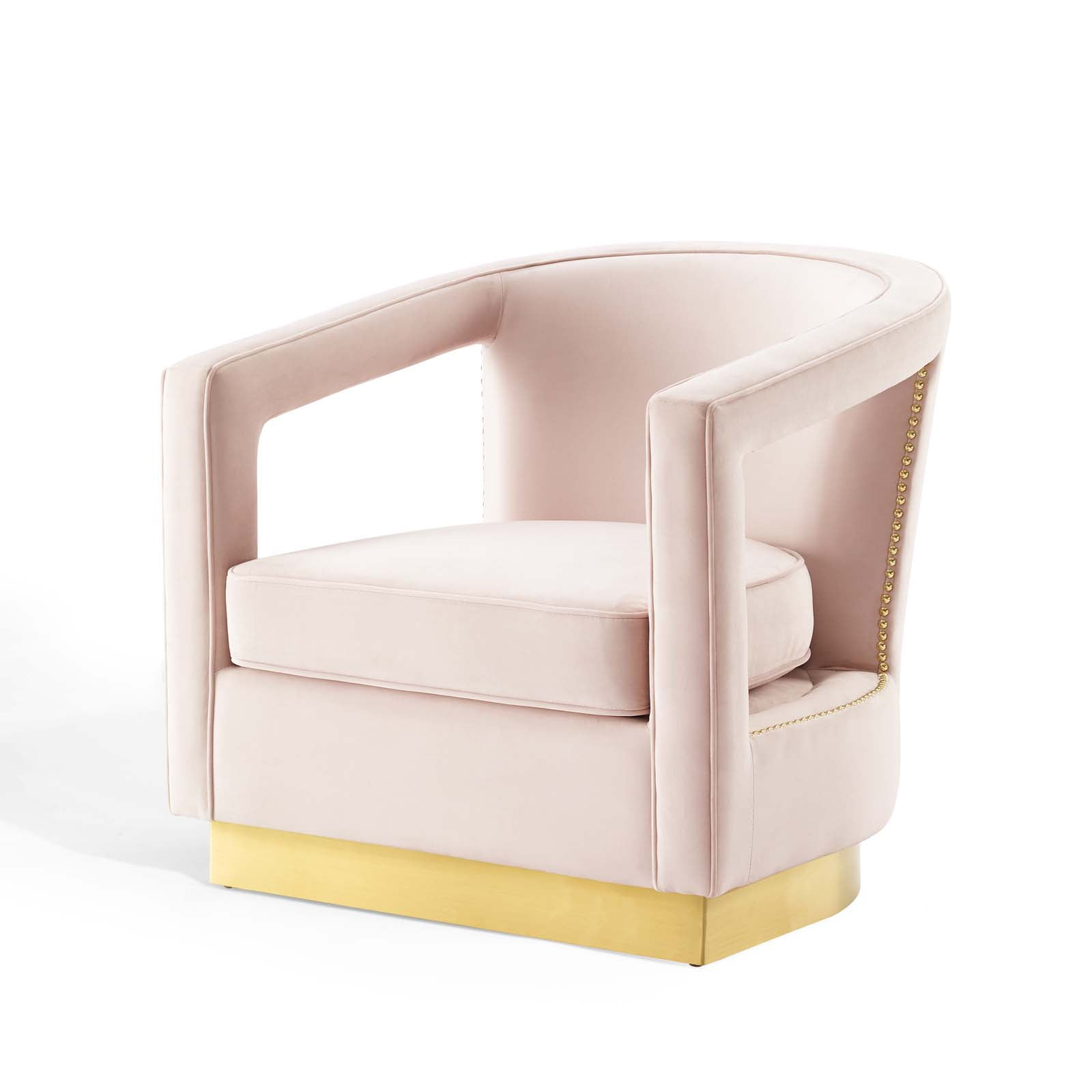 Pink Velvet Accent Chair with Gold Trim, 32"