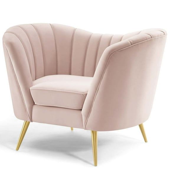 Armchair Accent Chair, Velvet, Pink, Modern Contemporary Urban Design, Living Lounge Room Hotel Lobby Hospitality
