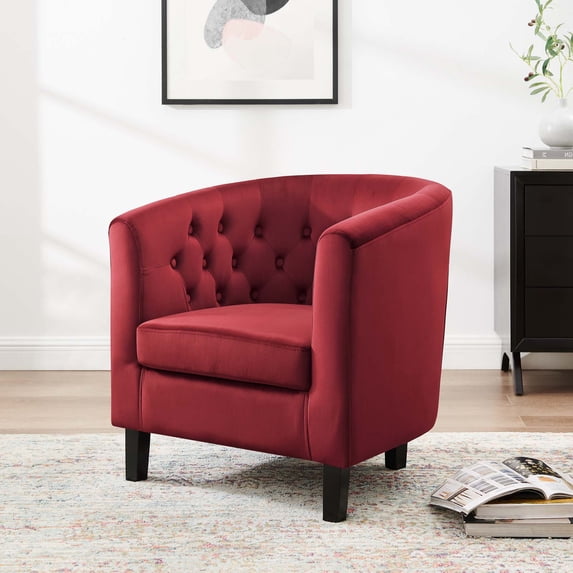 Armchair Accent Chair, Velvet, Red, Modern Contemporary Urban Design, Living Lounge Room Hotel Lobby Hospitality