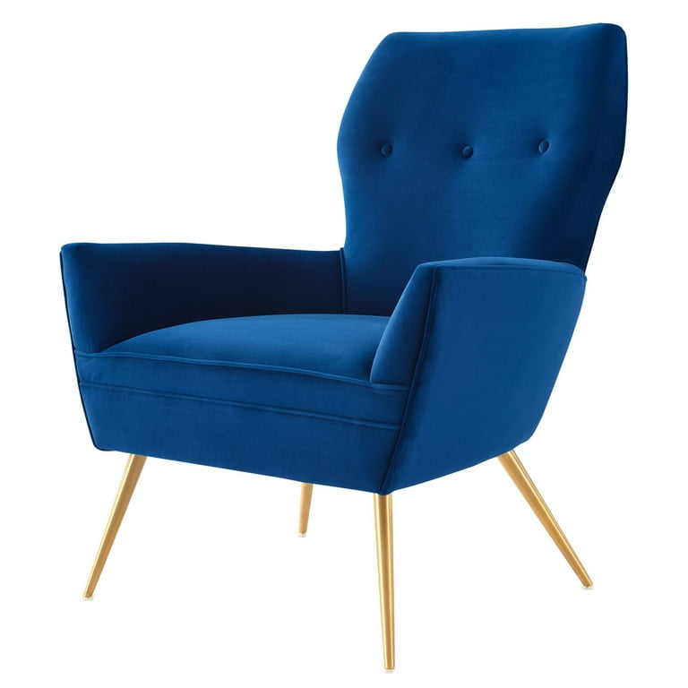 Armchair Accent Tufted Chair, Blue Navy, Velvet, Modern