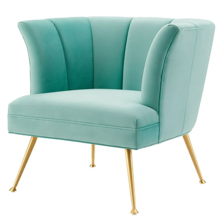 Armchair Accent Tufted Chair, Blue, Velvet, Modern Contemporary, Mid Century Living Hotel Lounge Cafe Lobby