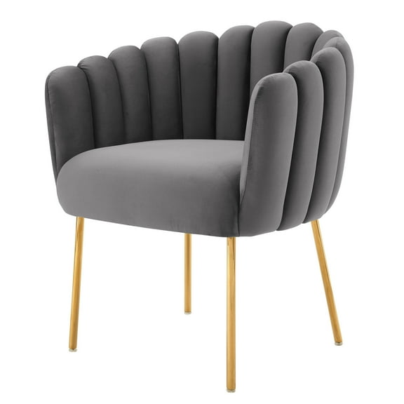 Armchair Accent Tufted Chair, Grey Gray, Velvet, Modern Contemporary, Mid Century Living Hotel Lounge Cafe Lobby