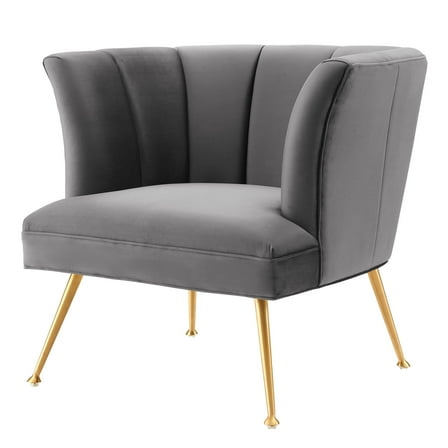 Armchair Accent Tufted Chair, Grey Gray, Velvet, Modern Contemporary, Mid Century Living Hotel Lounge Cafe Lobby