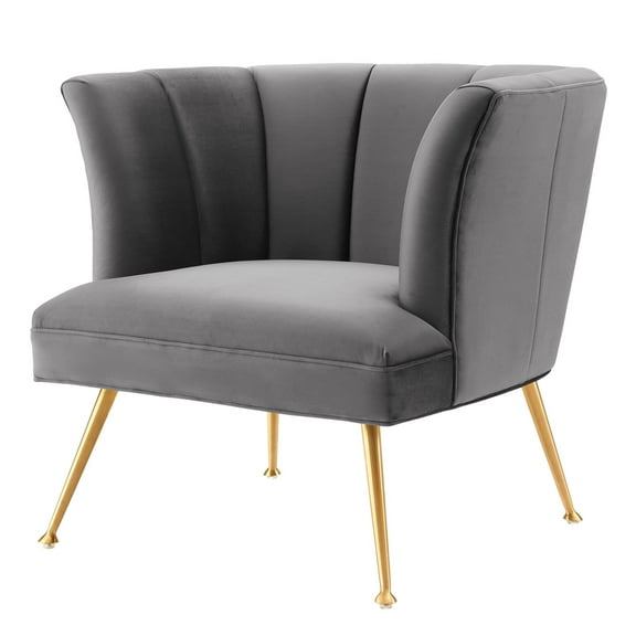 Armchair Accent Tufted Chair, Grey Gray, Velvet, Modern Contemporary, Mid Century Living Hotel Lounge Cafe Lobby