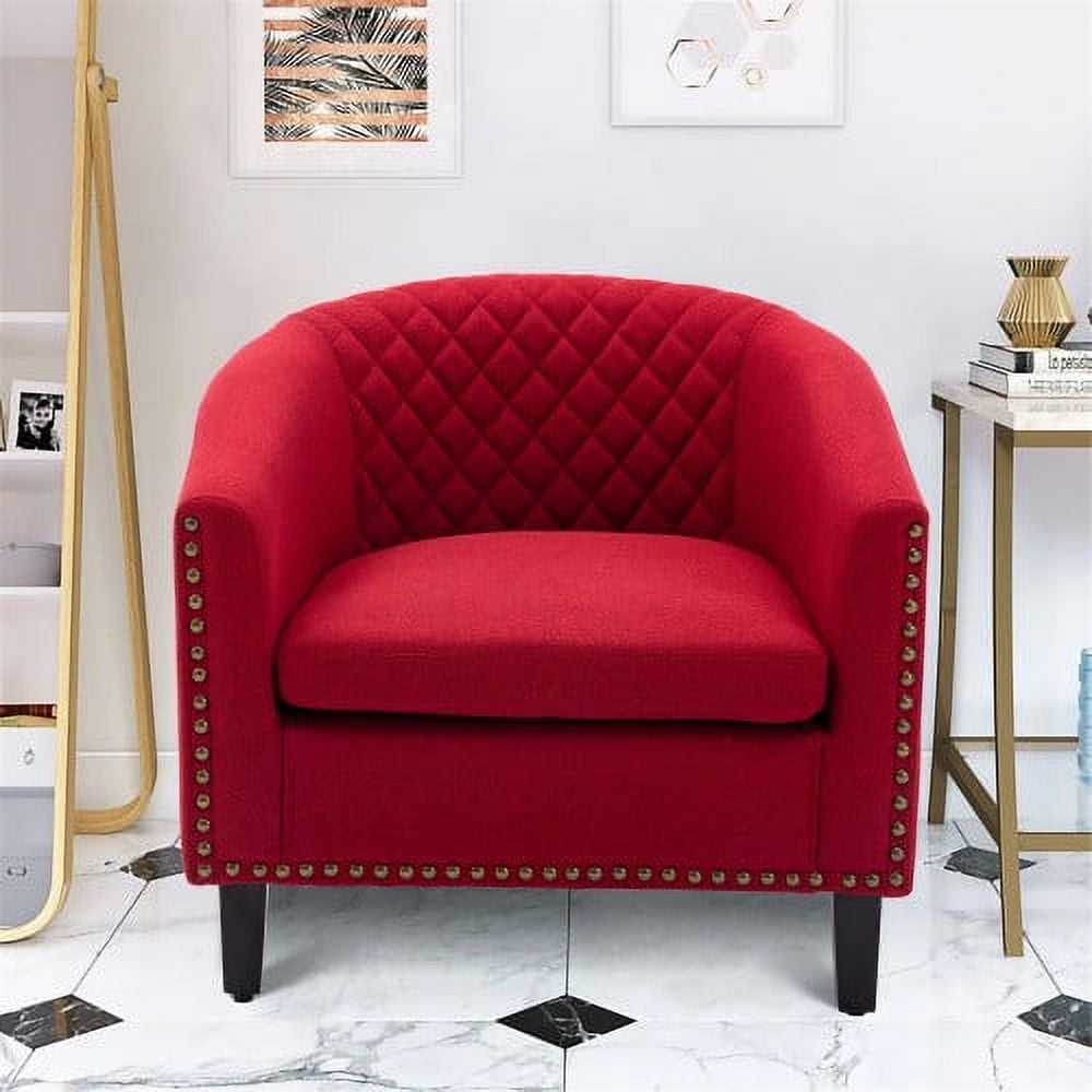 Armchair Barrel Club Chair Modern Line Fabric Accent Chair Arm Club Chair w Nailheads and Solid Wood Legs Tub Barrel Style Lounge Chair for Living