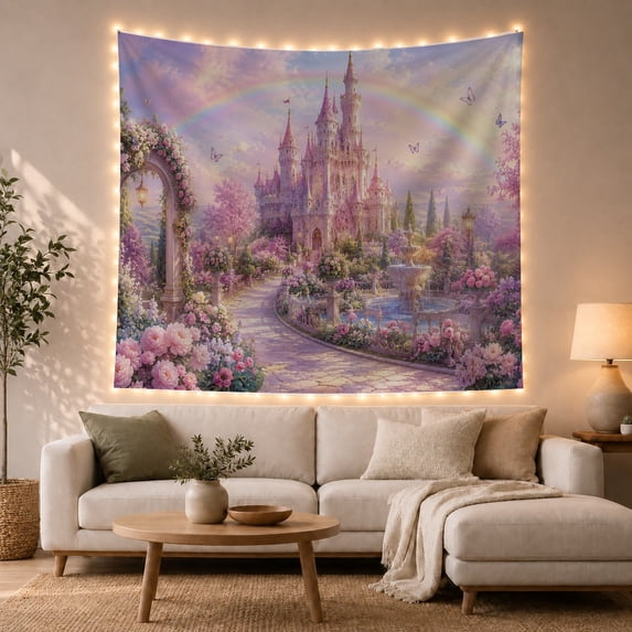 Armchair Bookshelf Cat with Fairy Tale Spired Castle, Cozy Dark Academia for Book Lovers, Reading Nook Wall Decor, Valentine'S Day Gift, Tapestry Wall Hanging for Bedroom and Dorm