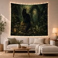 thumbnail image 1 of Armchair Bookshelf Cat with Forest Night Prominent Main, Cozy Dark Academia for Book Lovers, Reading Nook Wall Decor, Graduation Gift, Tapestry Wall Hanging for Bedroom and Dorm, 1 of 7