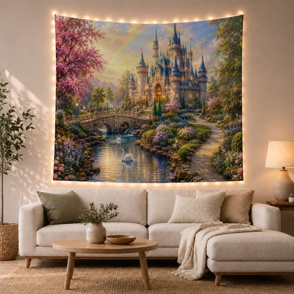 Armchair Bookshelf Cat with Sprawling Magical Fairy, Cozy Dark Academia for Book Lovers, Aesthetic Wall Decor, Valentine'S Day Gift, Tapestry Wall Hanging for Dorm and Living Room
