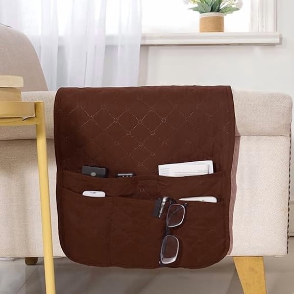 Armchair Caddy for Couch Remote Control Holder Premium Durable Non-slip Sofa Armset Organizer Caddy Storage for Recliner Couch 4 Pocket for Cell Phone Magazine 35"x13" Chocolate 1 Piece