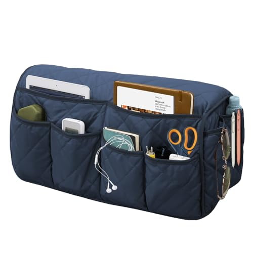 Armchair Caddy,Sofa Armrest Organizer,Non Slip Recliner Organizer,Remote Control Holder for Recliners,Recliner Arm Caddy with 14 Pockets Storage for TV Remote,Phone,Magazine(Blue)