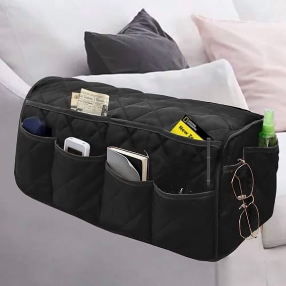 Armchair Caddy,Waterproof Sofa Armrest Organizer,Non Slip Recliner Organizer,Remote Holder for Recline,Recliner Caddy with 14 Pockets Storage for TV Remote,Phone,Magazine (Black)