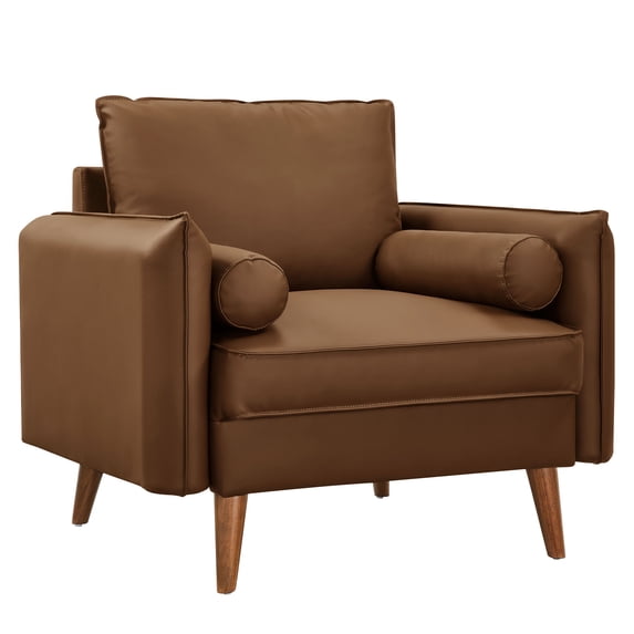 Armchair Chair, Brown, Faux Leather, Living Room Lounge Cafe Lobby Hospitality Restaurant, Modern Contemporary, HB37339