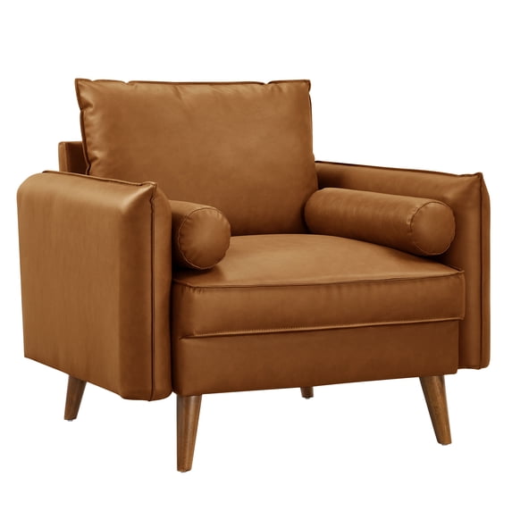 Armchair Chair, Tan, Faux Leather, Living Room Lounge Cafe Lobby Hospitality Restaurant, Modern Contemporary, HB37340