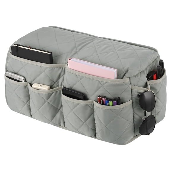 Armchair Organizer with 14 Pockets, Non-Slip Sofa Armrest Caddy for Remote Controller Phone Glasses Notebook Pen, Quilted Polyester Couch Organizer with Easy Slip-On Design