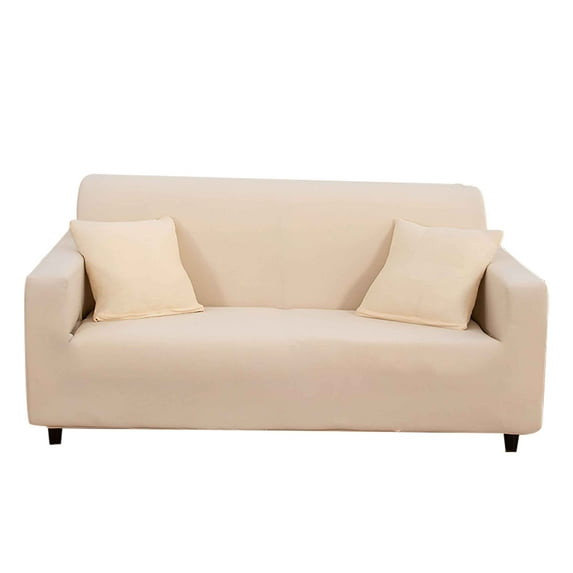 Armchair Sofa Cover With Elastic Bottom,Stretch Couch Covers Slipcover,Solid Color Sofa Protector For Living Room,No Pillow Cover-Beige-3 seater(180-230cm)