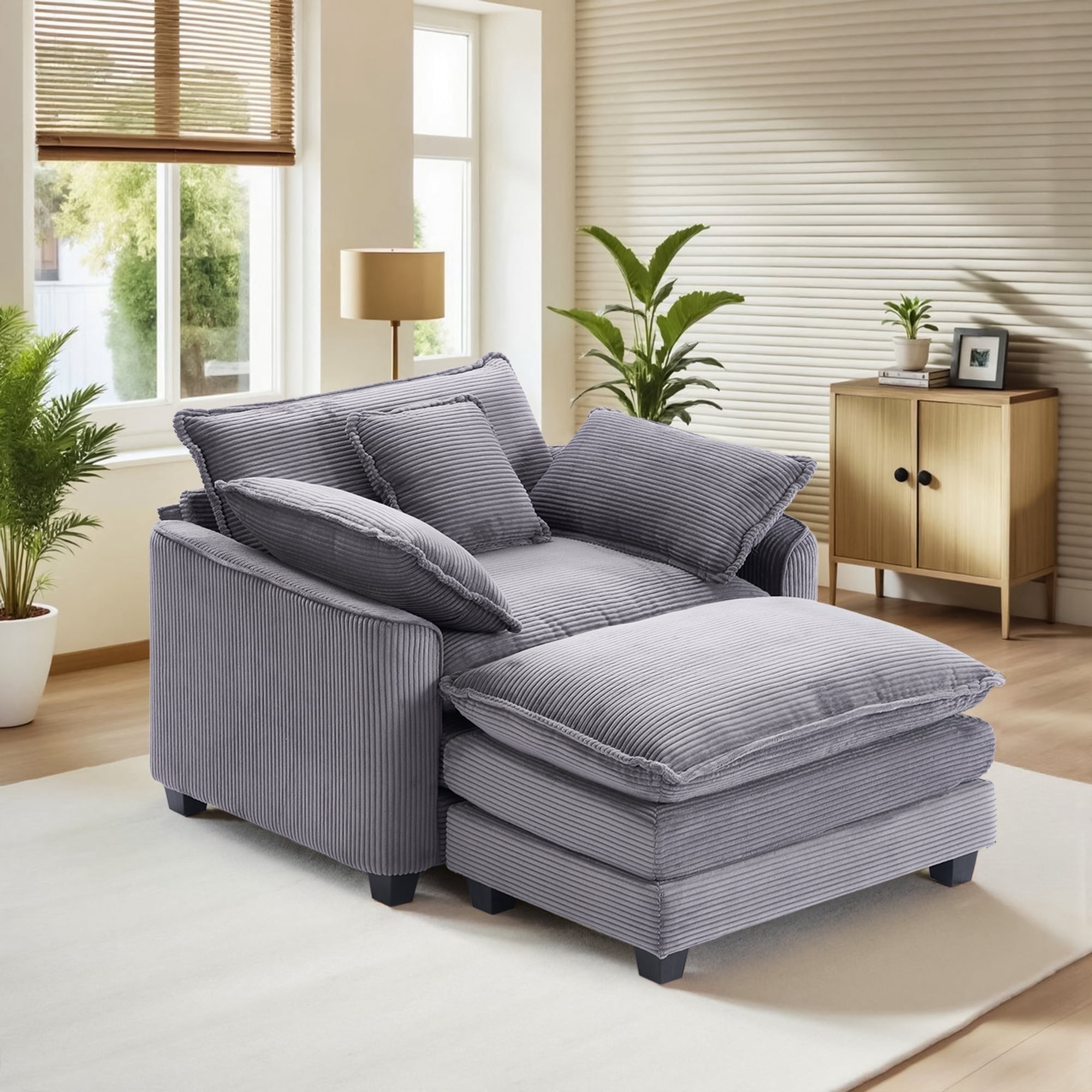Oversized Armchair with Ottoman, Gexpusm Modern Comfy Living Room Chair