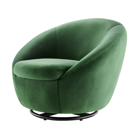 Armchair Swivel Accent Chair, Black Green, Velvet, Modern Contemporary, Living Lounge Cafe Room Hotel Lobby Hospitality