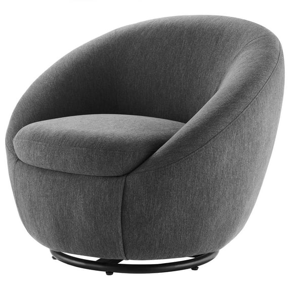 Armchair Swivel Accent Chair, Black Grey Gray, Fabric, Modern Contemporary, Living Lounge Cafe Room Hotel Lobby Hospitality