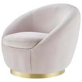 thumbnail image 1 of Armchair Swivel Accent Chair, Pink Gold, Velvet, Modern Contemporary, Living Lounge Cafe Room Hotel Lobby Hospitality, 1 of 7