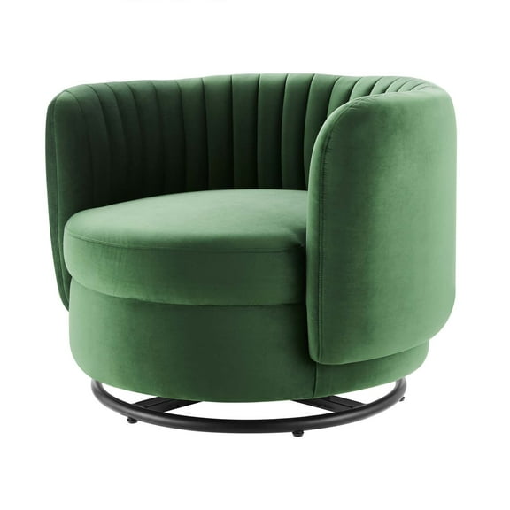 Armchair Swivel Accent Tufted Chair, Black Green, Velvet, Modern Contemporary, Living Lounge Cafe Room Hotel Lobby Hospitality