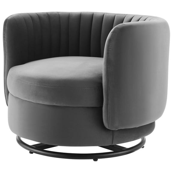 Armchair Swivel Accent Tufted Chair, Black Grey Gray, Velvet, Modern Contemporary, Living Lounge Cafe Room Hotel Lobby Hospitality