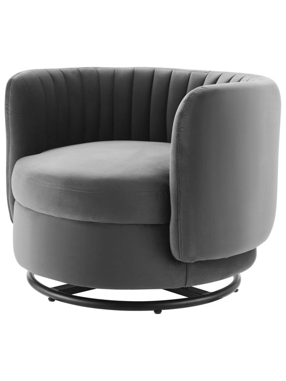 Armchair Swivel Accent Tufted Chair, Black Grey Gray, Velvet, Modern Contemporary, Living Lounge Cafe Room Hotel Lobby Hospitality