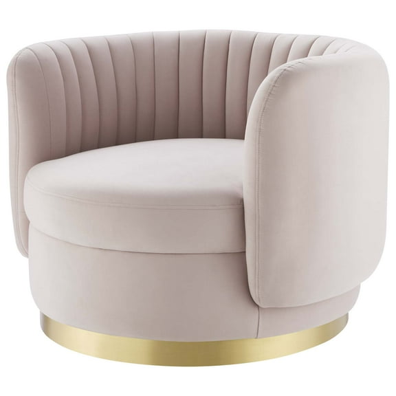 Armchair Swivel Accent Tufted Chair, Pink Gold, Velvet, Modern Contemporary, Living Lounge Cafe Room Hotel Lobby Hospitality