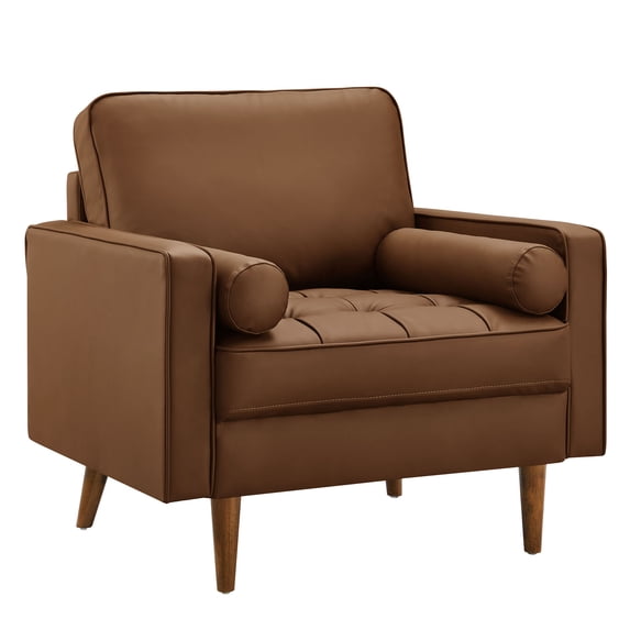 Armchair, Tufted, Brown, Faux Leather, Living Room Lounge Cafe Lobby Hospitality Restaurant, Modern Contemporary, HB37335