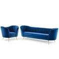 thumbnail image 1 of Armchair and Sofa Set, Velvet, Blue Navy, Modern Contemporary Urban Design, Living Lounge Room Hotel Lobby Hospitality, 1 of 6