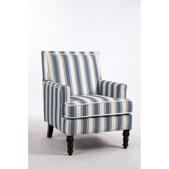 Armchair for Living Space | Stylish Design with Blue and White Stripes | Cotton Linen Upholstery, Sturdy Construction | Easy to Assemble and Use