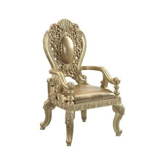 Armchair with Scrolled Crown Top Back and Ornate Motifs, Set of 2, Gold