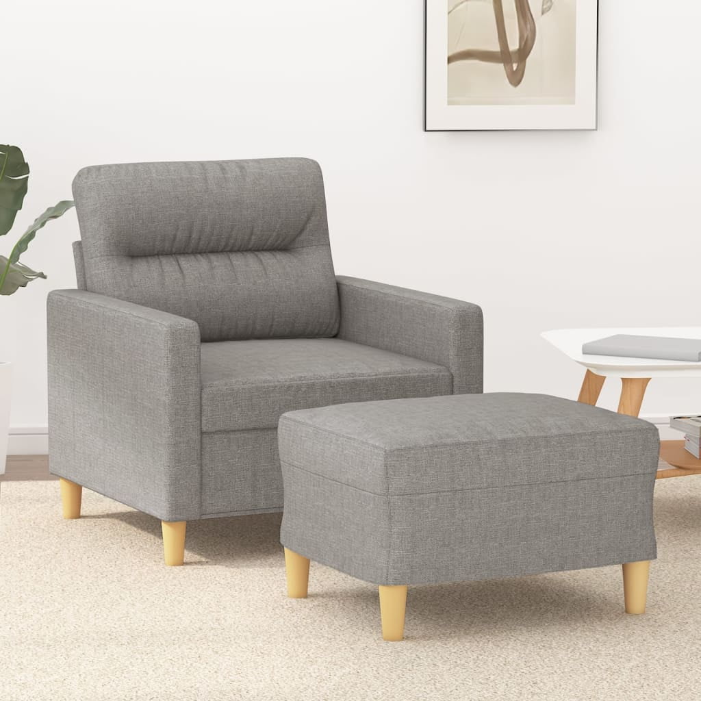 Armchair with stool light grey 60 cm fabric