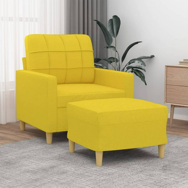 Armchair with stool light yellow 60 cm fabric