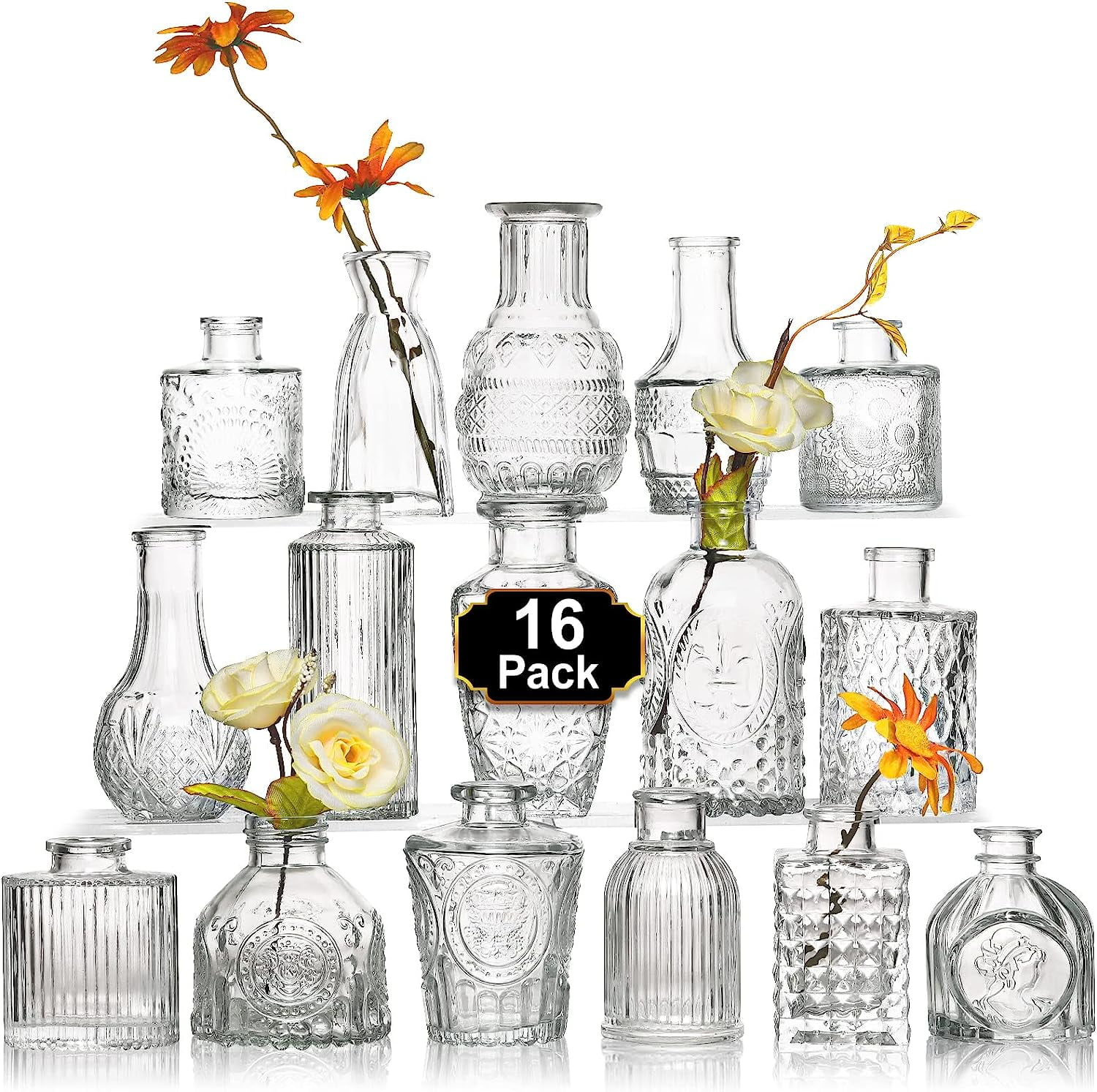 Arme 16Pcs Glass Bud Vase Set，Small Flower for Centerpieces，Clear Vases ...