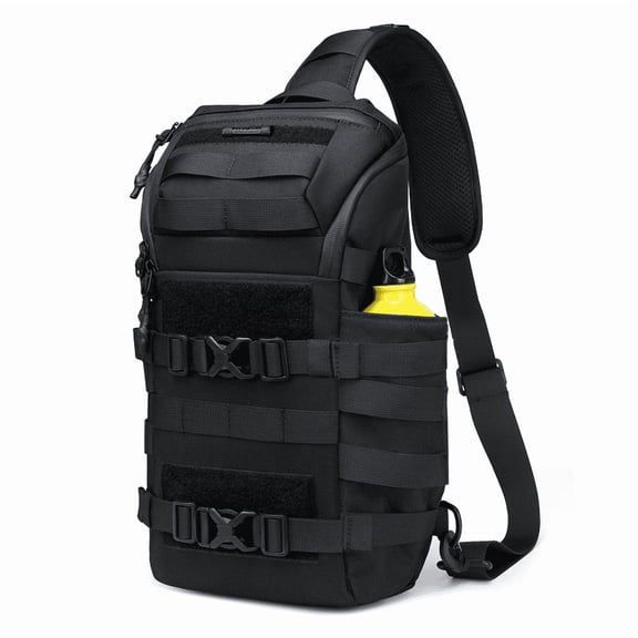 Armed Chest Pack for Men, 15.7 x 4.7 x 8.7 in / 40 x 12 x 22 cm, Waterproof Sling Backpack, Mountaineering Multifunctional Bag for Outdoor Hiking, Cycling, Travel, Black