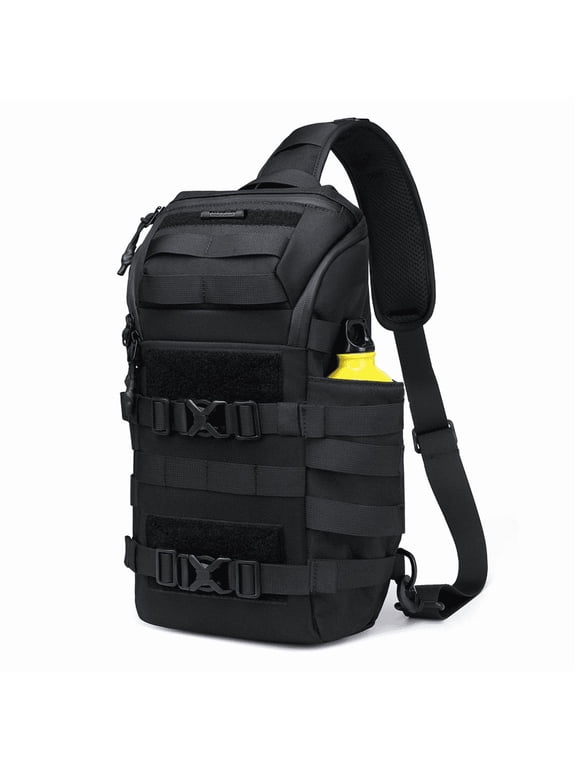Armed Chest Pack for Men, 15.7 x 4.7 x 8.7 in / 40 x 12 x 22 cm, Waterproof Sling Backpack, Mountaineering Multifunctional Bag for Outdoor Hiking, Cycling, Travel, Black