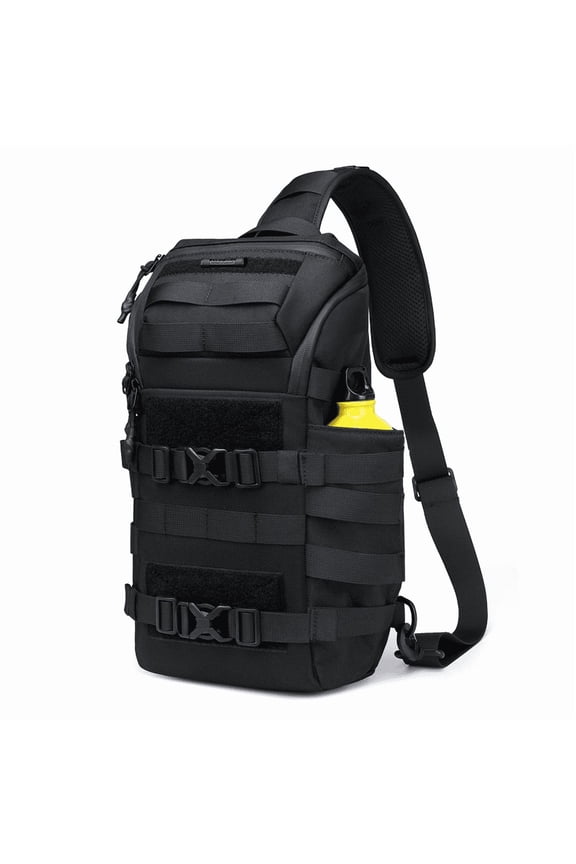 Armed Chest Pack for Men, 15.7 x 4.7 x 8.7 in / 40 x 12 x 22 cm, Waterproof Sling Backpack, Mountaineering Multifunctional Bag for Outdoor Hiking, Cycling, Travel, Black