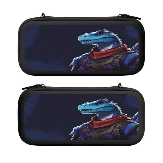 Armed Dinosaur, Carrying Case For Nintendo Switch & OLED Version, Eva Lightweight Shockproof Protective Pouch Case for Game Console & Accessories with 10 Game Card Slot & Wristband, Black