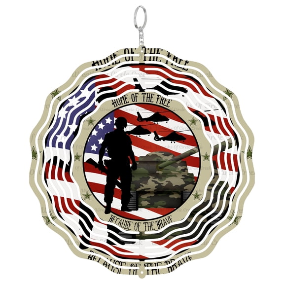 Armed Forces Army Home of The Free 3D Wind Spinner, UV Printed Tinplate, Patriotic Military Decor, Hero Gift, Ro