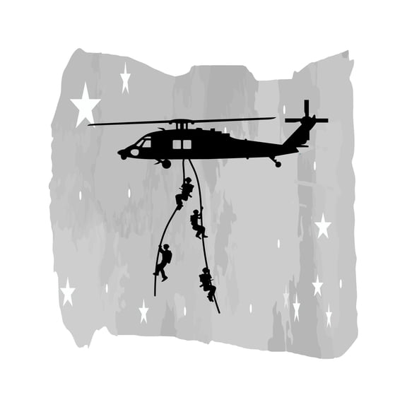 Armed Man Hanging On Heliocpters Wall Decal Wall Art Sticker Designs Vinyl Stickers For Home House Walls Rooms Windows Bedroom Decoration Size (20x20 inch)