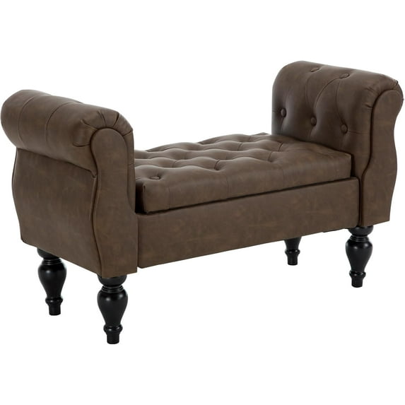 Armed Storage Bench for End of Bed, Modern Brown Bedroom Bench with ...