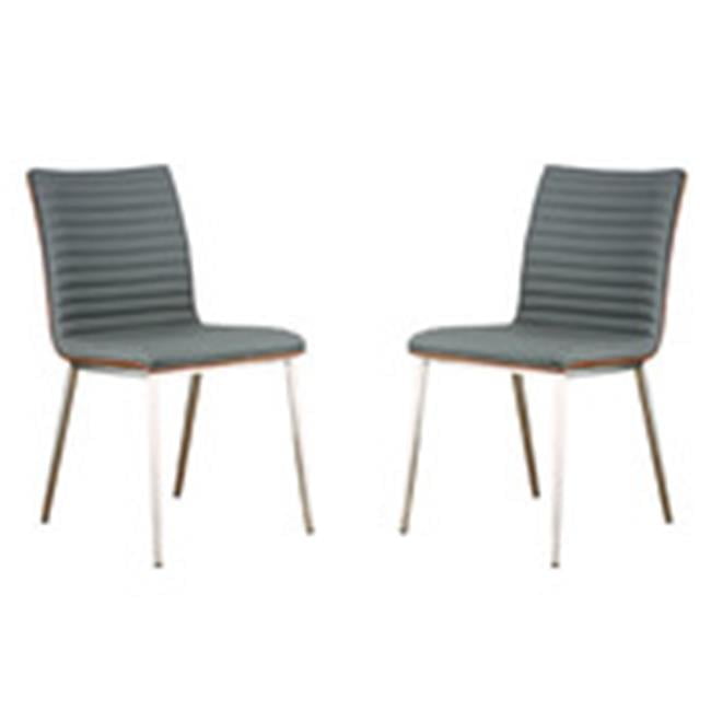 Gray Faux Leather Upholstered Side Chair with Walnut Back and Metal Legs