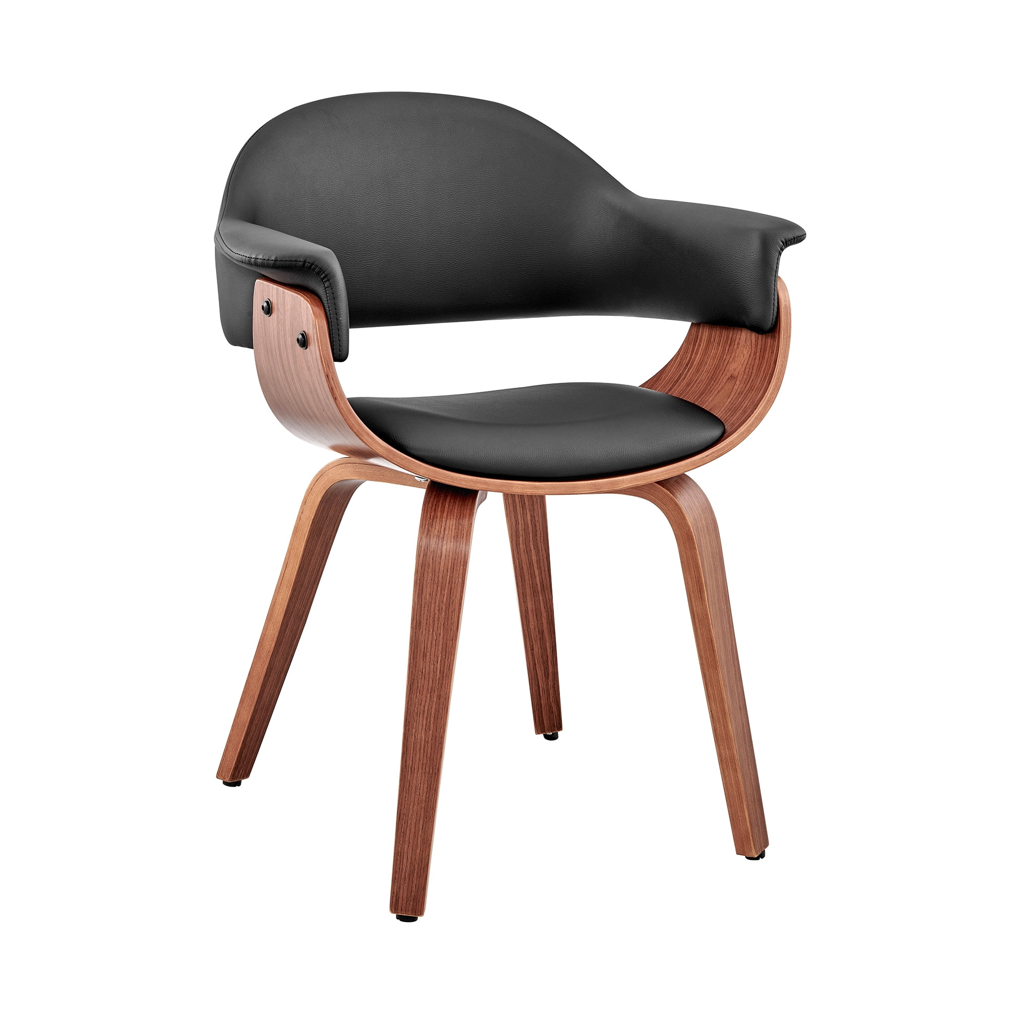 Adalyn Contemporary Black Faux Leather & Walnut Wood Arm Chair