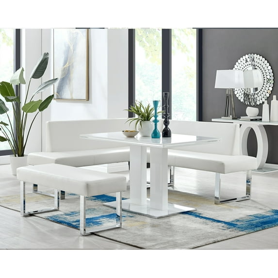 Armen Living Amanda 3-Piece Rectangular Faux Leather & Metal Dining Set in White