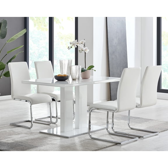 Armen Living Amanda 5-Piece Modern Wood & Metal Dining Set in White
