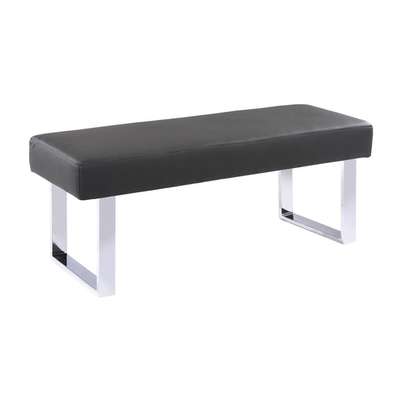 Armen Living Amanda Contemporary Dining Bench in Gray Faux Leather and Chrome Finish