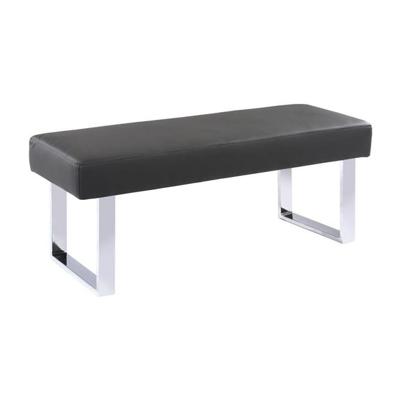 Armen Living Amanda Contemporary Dining Bench in Gray Faux Leather and Chrome Finish