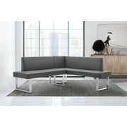 Armen Living Amanda Contemporary Nook Corner Dining Bench in Gray Faux Leather and Chrome Finish