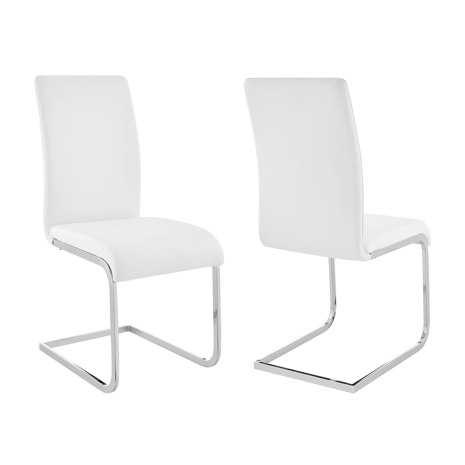 Contemporary White Faux Leather Upholstered Side Chair Set