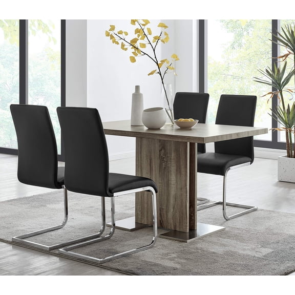 Armen Living Amanda Modern Vinyl & Metal Dining Chair in Black (Set of 2)